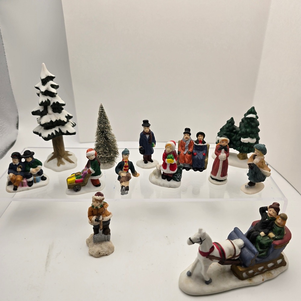 Christmas Village Figurines Set 13pc Multicolor Victorian Winter Scene